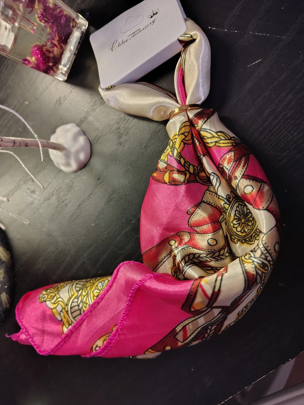 Silk-Effect Pink & Cream Scarf Necklace
